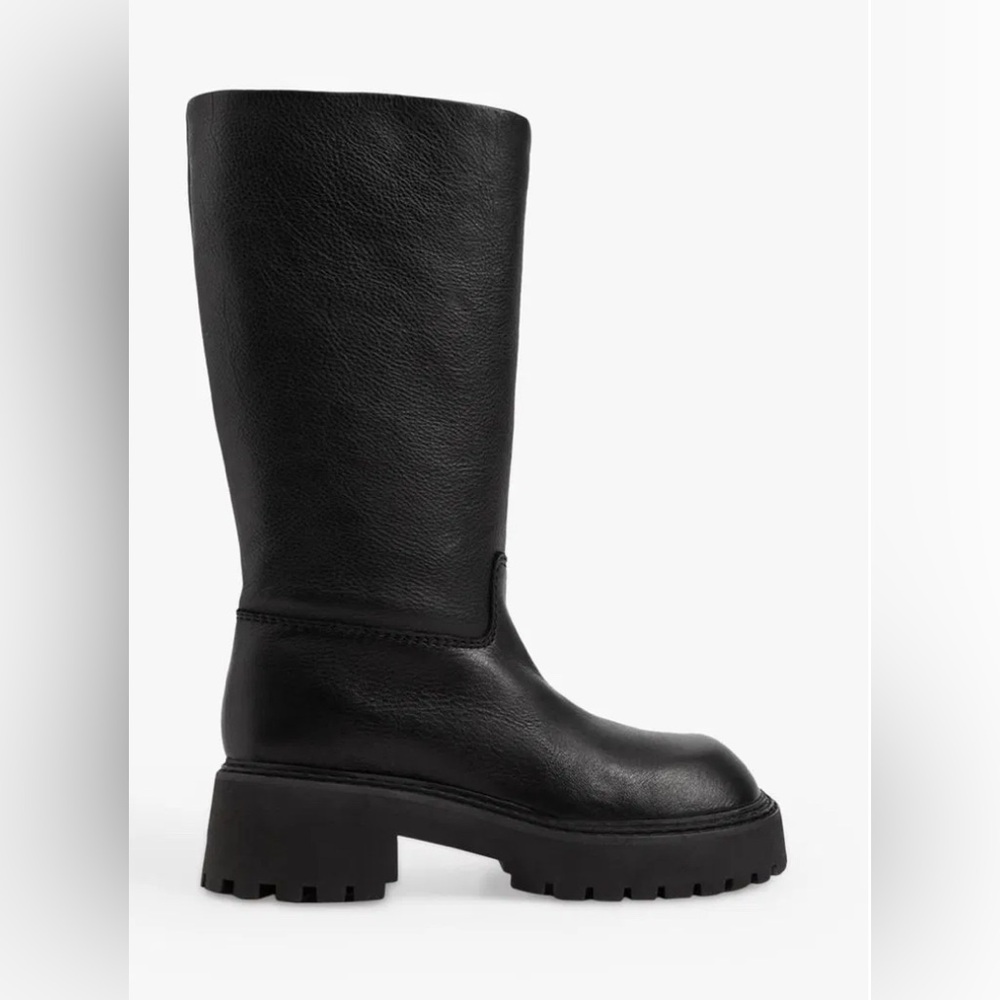 Mango Prima Leather chunk heel mid calf boots